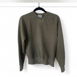 John Elliot | Men's Fitted Cotton Crewneck Sweater in Washed Olive Green Sz SM